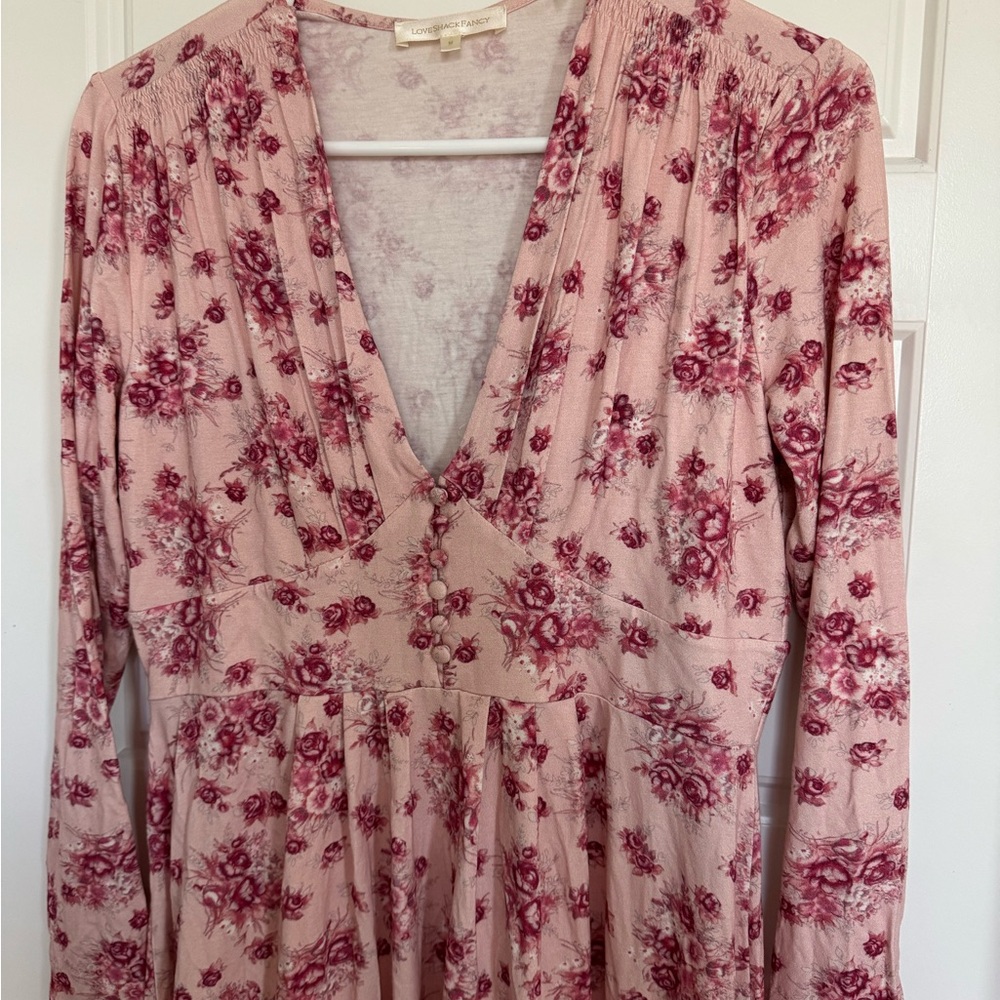 LoveShackFancy Dress Size Medium Womens Pink Floral Cotton Stretchy - Picture 4 of 4